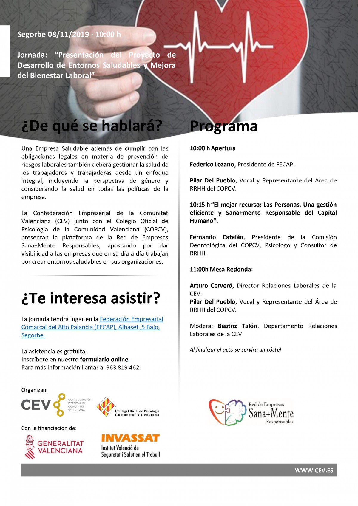 Jornada CEV: “Presentación del Proyecto de Desarrollo de Entornos Saludables y Mejora del Bienestar Laboral”