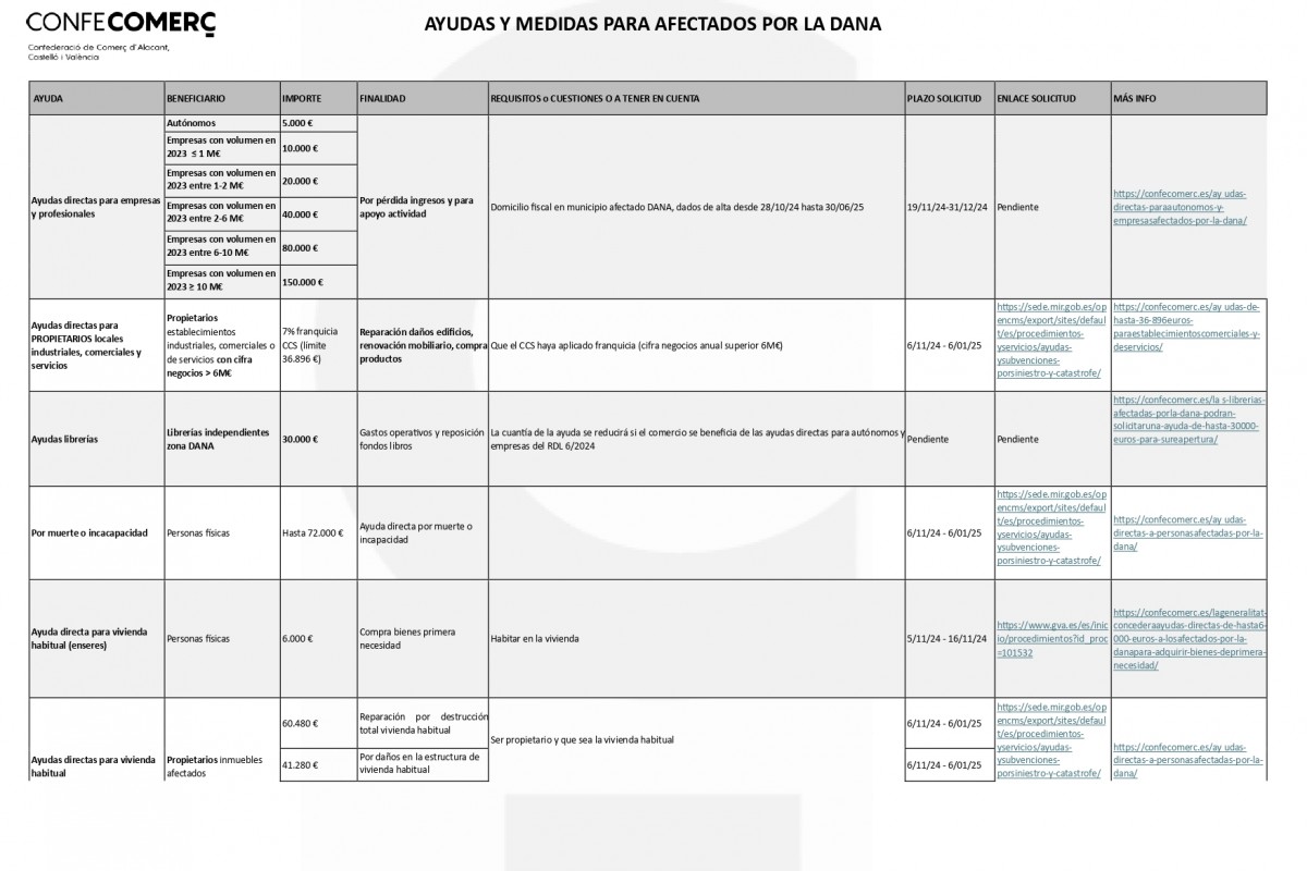 Resumen Ayudas para afectados por la DANA